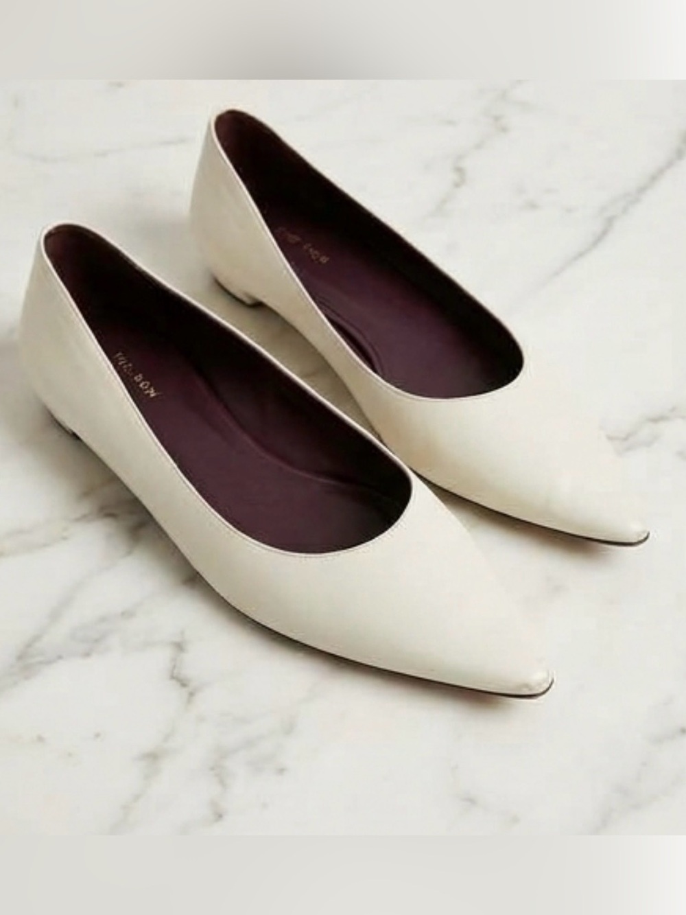 The Row Claudette Ivory Leather Ballet Flats Pointed Toe Vibram Sole Added 7.5